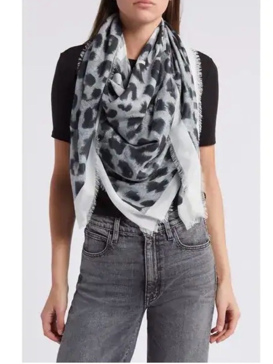 Loft Gauzy Large Abstract Animal Print Scarf/Wrap Gray Tones